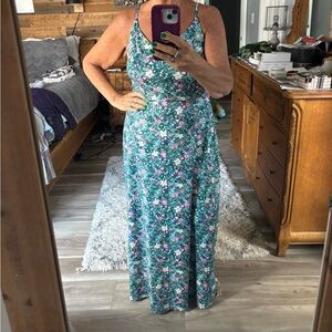 Floral Green and Pink Maxi Dress - Sleeveless V-Neck. NWT. Size LP